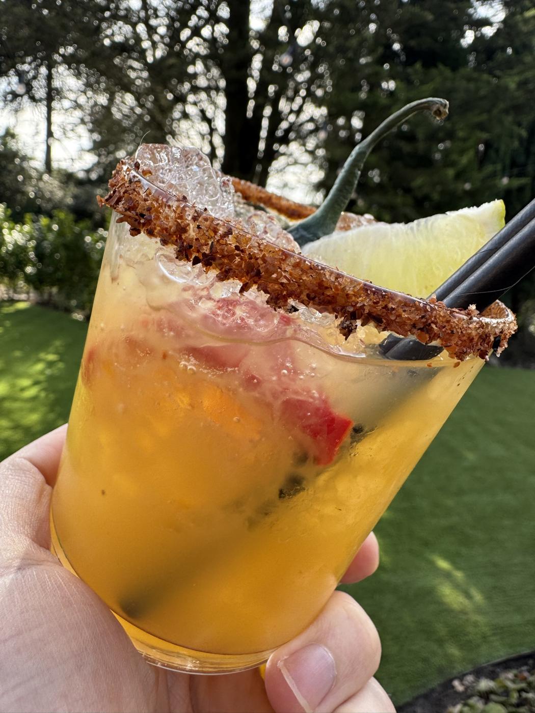 Spicy margarita with a chilli salt rim, lime and fresh jalapeño